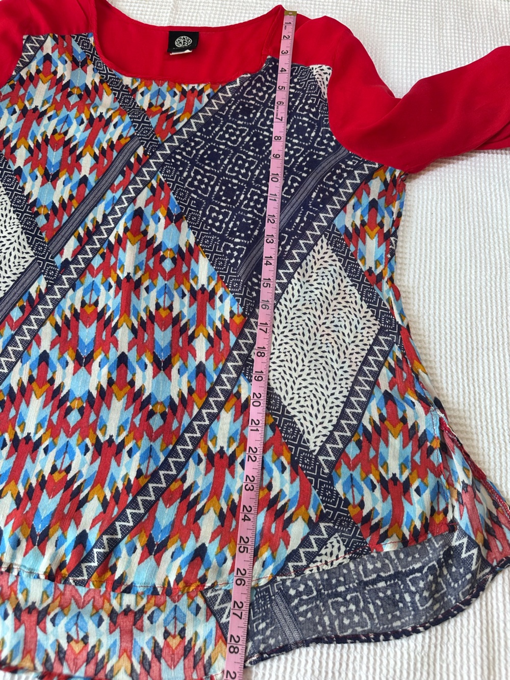 bobeau Red Multi-Pattern Geometric Raglan Blouse - Picture 9 of 15